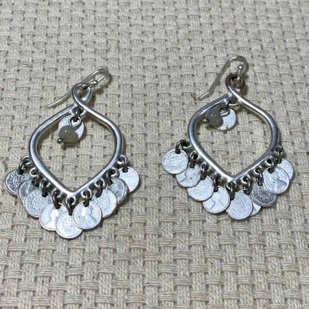 :: Stella & Dot | Exotic SILVER Coin Disc Rio Dangle Chandelier Earring … - Picture 3 of 4